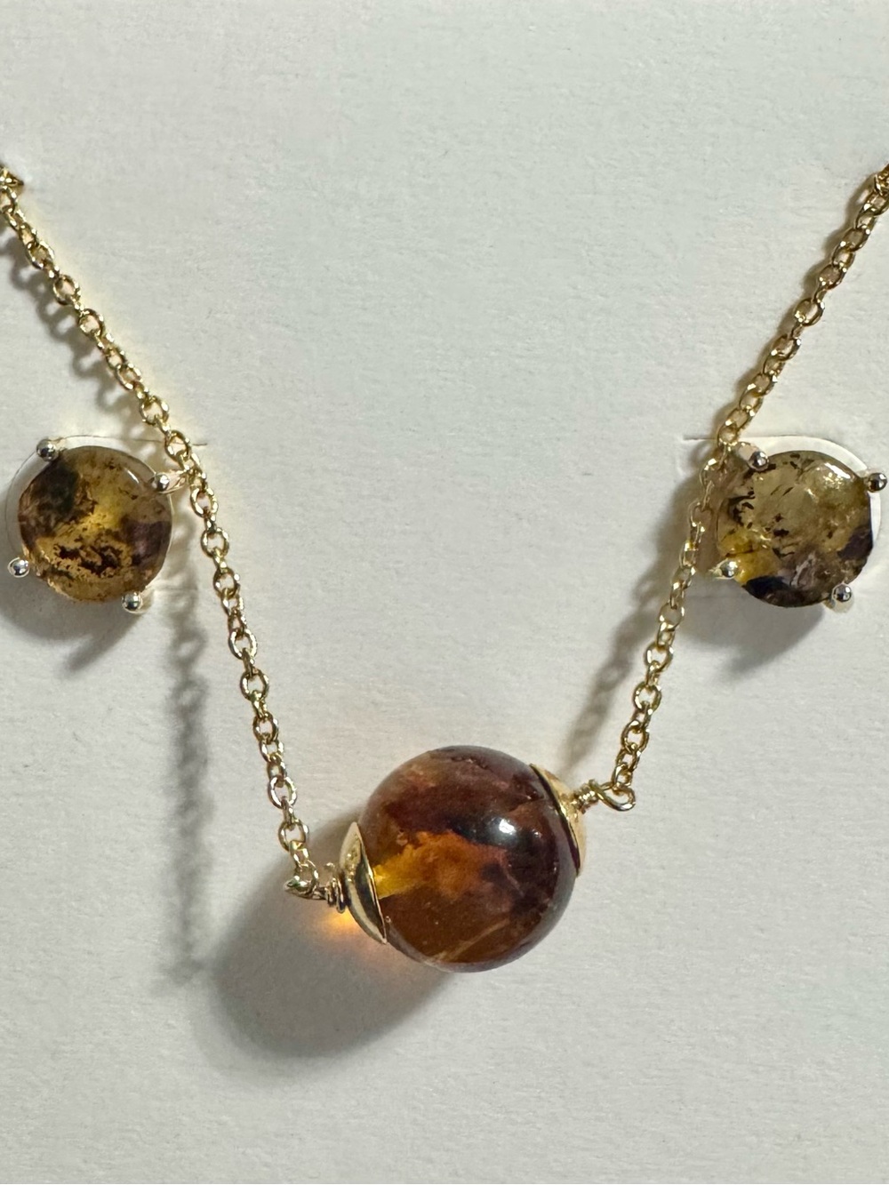 Authentic Amber in Gold-plated Necklace with earrings set - Women Jewelry